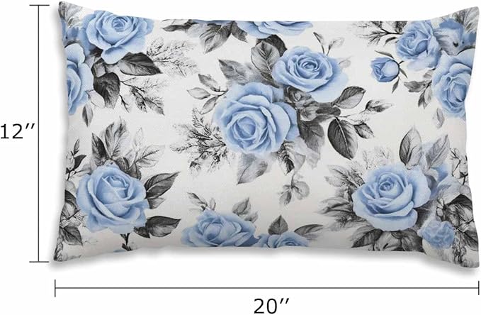 EKOBLA Farmhouse Throw Pillow Covers Blue Flowers Leaves Watercolor Floral Pattern Ink Painting Home Decorative Waist Lumber Cotton Linen Pillowcases Oblong Rectangle 12x20 Inches
