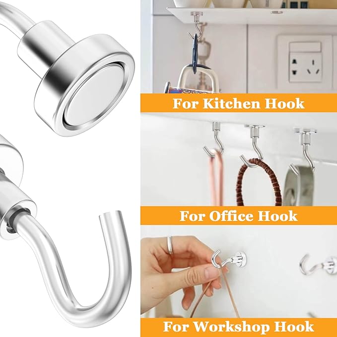 20Pack Magnetic Hooks, 35lb+ Strong Magnetic Hooks Heavy Duty Rare Earth Neodymium Magnets with Hooks for Hanging, Heavy Duty Hooks Magnetic for Cruise Cabins Camping Kitchen Fridge Classroom Office