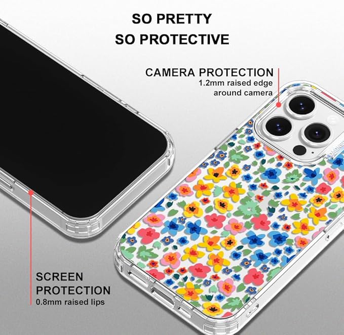 MOSNOVO Case for iPhone 14 Pro, [Buffertech 6.6ft Military-Grade Drop Protection] [Anti Peel Off Tech] Clear TPU Bumper Phone Case Cover Design - Little Flowers
