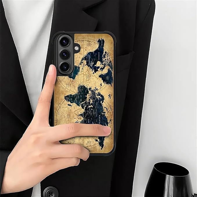 for Samsung Galaxy S26 Plus Case,Graphic Design for Girl Boy Soft Silicone Hard Acrylic Shock Protection Designed for Samsung Galaxy S26 Plus Brown World Map Pattern