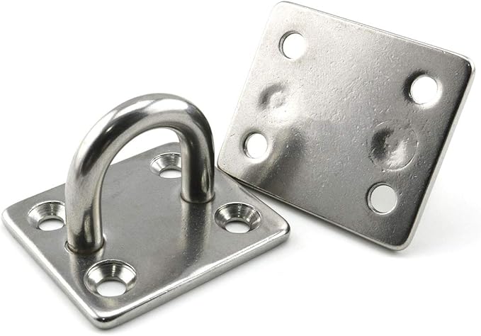 heyous 2 Set M8 Suspension Ceiling Wall Mount U Hook Anchor Hanger Stainless Steel Heavy Duty Multi Purpose Hammock Swing Ceiling Hook Square Base Plate with Snap Hook