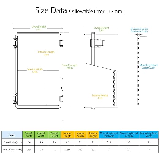 LeMotech Electrical Box, IP67 Waterproof Hinged Clear Cover Stainless Steel Latch Junction Box, ABS Plastic Electrical Enclosure with Mounting Plate,Wall Brackets, Cable Glands,10.2"x6.3"x3.9", Grey