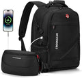 CROSSGEAR Travel Laptop Backpack + Crossbody Sling Bag Set, Fits 14-17.3" Laptop Computer, Anti Theft Lock, Charging Port, Multi-pocket, 25L Waterproof Work Business Backpack for Men Women, Black