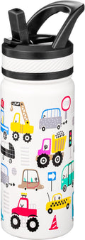Fanhaw 18 Oz Kids Insulated Water Bottle with Straw - Stainless Steel Double Wall Vacuum Cup, Leakproof, BPA Free, Suitable for Boys and Girls(White - Heavy Traffic)