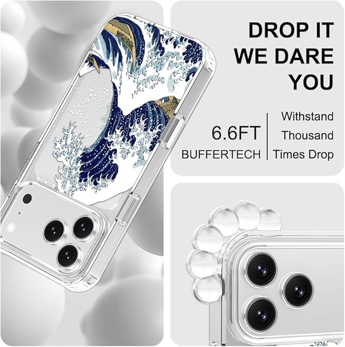 MOSNOVO for iPhone 17 Pro Max Case | Military Grade 6.6ft Drop Tested | Camera Control | Clear with Great Wave Design