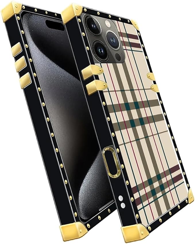 Compatible with iPhone 16 Pro Max Case, Black Red Beige Stripes Luxury Golden Decoration for Girl Women Soft TPU Shockproof Protective Hard PC Back