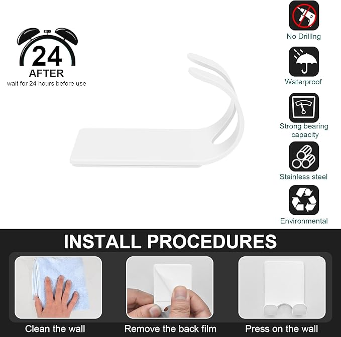 CGBE Razor Holder for Shower, 4 Packs Shaver Holder and 4 Packs Shower Hooks, Self Adhesive Damage Free Wall Hooks for Bathroom - White