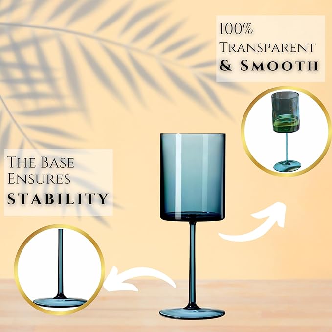 Unbreakable Stemmed Square Tritan Acrylic Floating Wine Glasses European Style | Set of 6 | 100% US Drinkware, 14oz Dishwasher Safe Muted Color Shatterproof BPA-free plastic, All Purpose Glassware