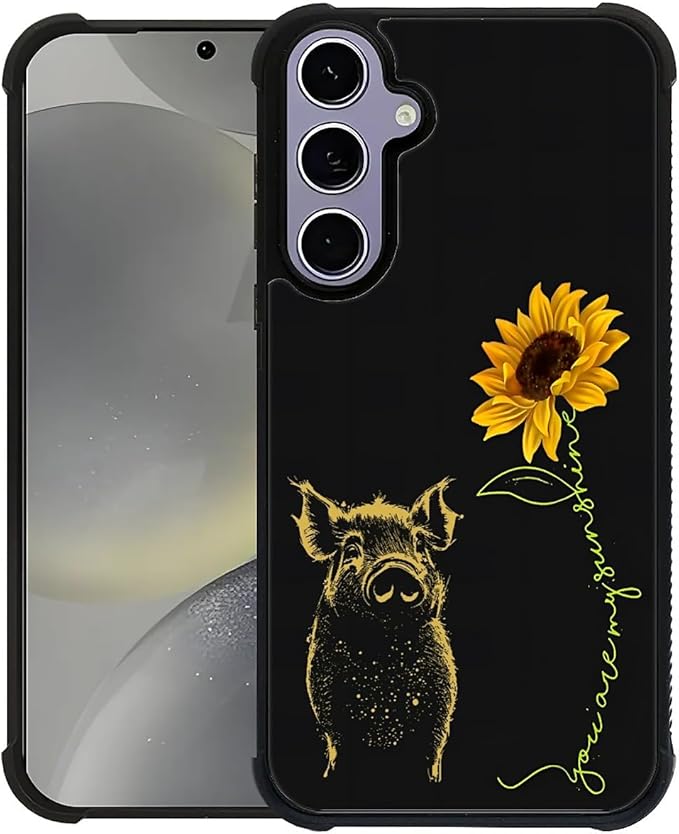 for Samsung Galaxy S24 S25 Case, Pig Sunflower Yellow Sunshine Pattern Graphic Design Girl Boy Soft Silicone Hard Acrylic Shock Protection for Samsung Galaxy S24 S25
