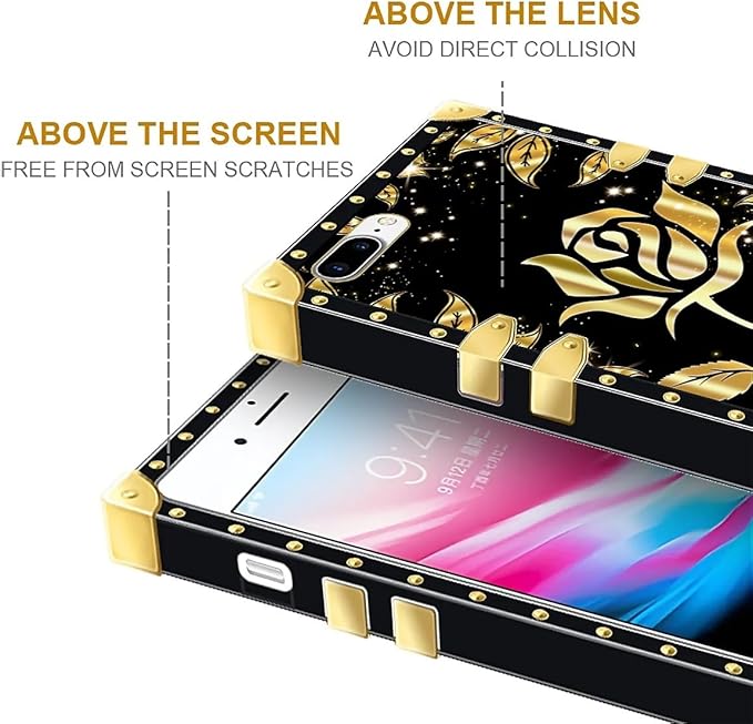 Compatible with iPhone 8 7 SE Case, Shine Gold Rose Luxury Golden Decoration for Girl Women Soft TPU Shockproof Protective Hard PC Back for iPhone 8 7 SE