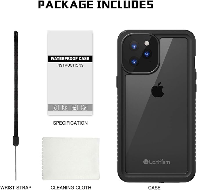 Lanhiem for iPhone 12 Case, Waterproof Dustproof Shockproof Case with Built-in Screen Protector [Not for iPhone 12 Pro], Full Body Underwater Protective Cover for iPhone 12 6.1 inch -Black