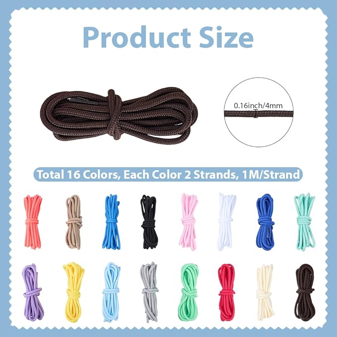 32 Strands 16 Colors 4mm Paracord Keychain Rope Keychaincord 105 FT Polyester Multifunction Rope String Shoelace Cord for Keychain Making Lanyard Purse Handbag Decoration Accessories DIY