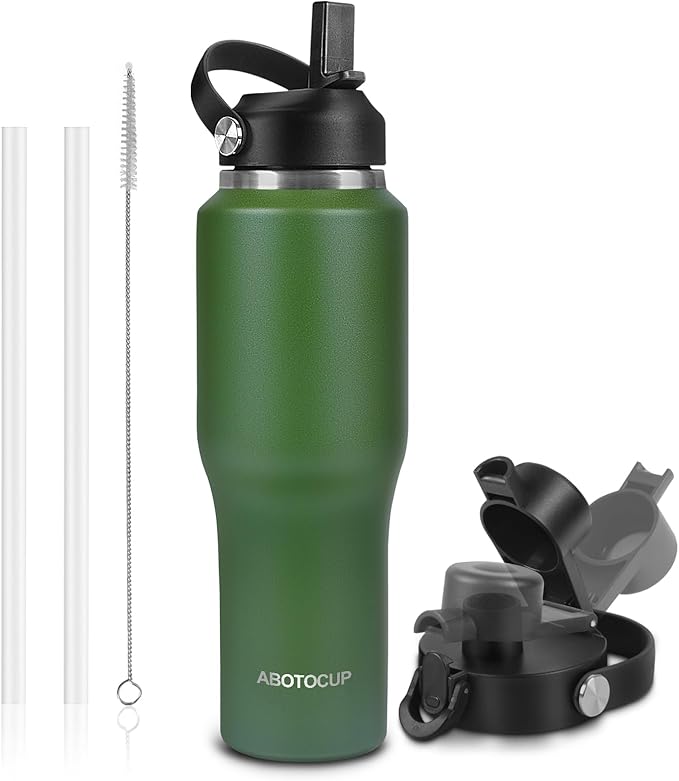 ABOTOCUP 32oz Water Bottle Insulated with Powder Coated, Fit in Any Car Cup Holder, Water Bottles with Straw and Spout Lids, Stainless Steel Insulated Double Wall Leak-proof BPA Free to Keep Cold&Hot