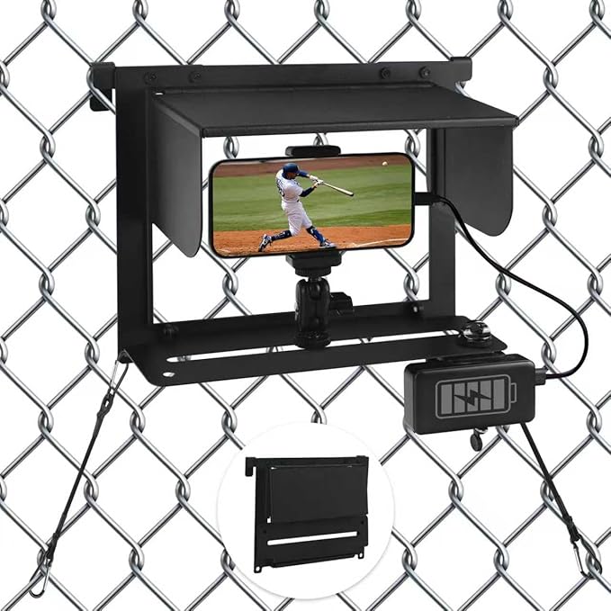Game Changer Mounting Streaming Kit - Fence Phone Mount for Baseball - Game Changer Fence Holder with Shade and Power Bank Clip for iPhone, Samsung, Mevo, GoPro and Action Camera