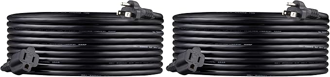 Amazon Basics 3-Prong Extension Cord for Indoor Use, 13 Amps, 125V, 16 AWG, 20 Foot, Black, 2-Pack