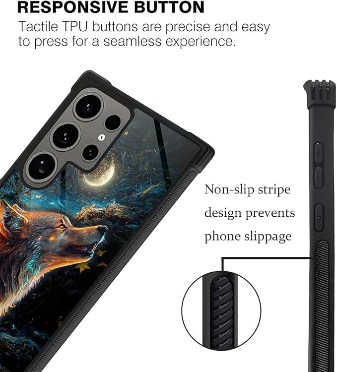 for Samsung Galaxy S24 Ultra Case, Star Cave Hungry Wolf Pattern Graphic Design Girl Boy Soft Silicone Hard Acrylic Shock Protection for Samsung Galaxy S24 Ultra