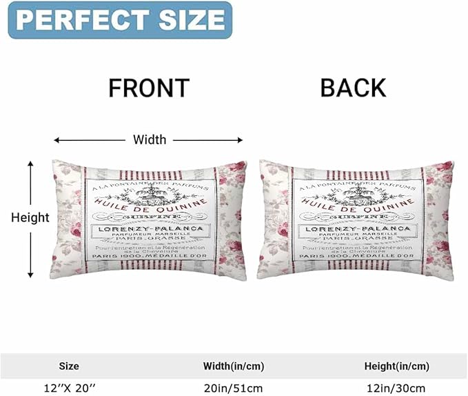 Huile De Quinine Vintage French 12 X 20 Pillow Covers Elegance Fountain Pink Rose Wreath Floral Striped Set of 2 Pillow Cases Outdoor Pillowcases Decorative Home Bed Sofa Couch Hotel