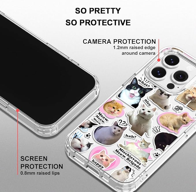 MOSNOVO Case for iPhone 14 Pro, [Buffertech 6.6ft Military-Grade Drop Protection] [Anti Peel Off Tech] Clear TPU Bumper Phone Case Cover Design - The Cat Brigade