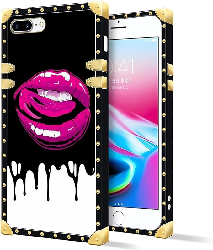 Compatible with iPhone 8 7 SE Case, Black White Red Slap Sexy Luxury Golden Decoration for Girl Women Soft TPU Shockproof Protective Hard PC Back for iPhone 8 7 SE