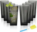ALIMOTA 20-Ounce Reusable Drinking Glasses, Clear Shatterproof Plastic Tumblers with Cleaning Brush, Shatterproof Acrylic Glasses Drinkware, BPA Free, Set of 8 (20 Oz, Gray)