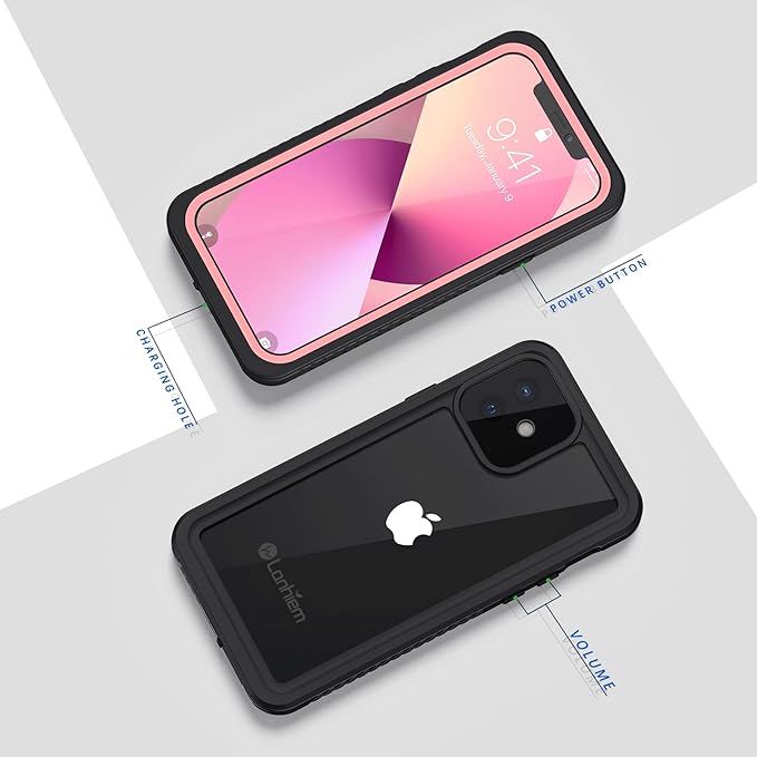 Lanhiem for iPhone 12 Case, Waterproof Dustproof Shockproof Case with Built-in Screen Protector [Not for iPhone 12 Pro], Full Body Underwater Protective Cover for iPhone 12 6.1 inch -Pink