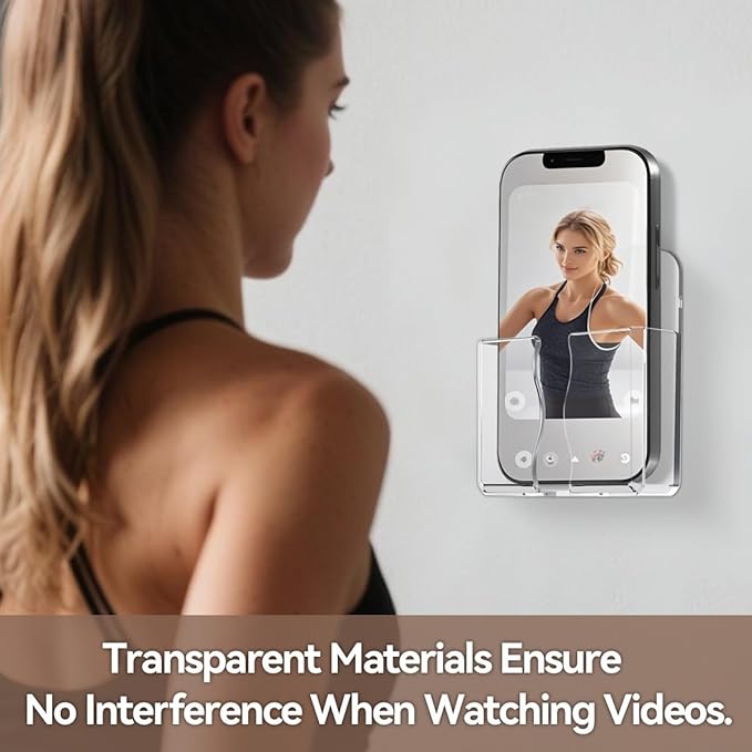 2 Pcs Clear Wall Mount Phone Holders , Self Adhesive Plastic Stand, Compatible With iphone And Android Smartphones. Bedside Cell Mobile Phone Accessories,for Home Office And Dormitories Organizer.