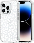 MOSNOVO Case for iPhone 14 Pro, [Buffertech 6.6ft Military-Grade Drop Protection] [Anti Peel Off Tech] Clear TPU Bumper Phone Case Cover Design - White Leopard Print