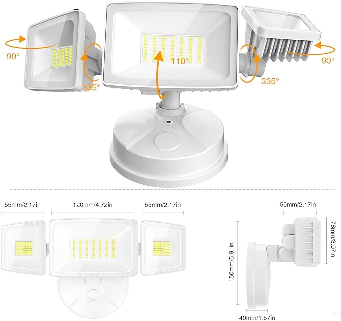 Onforu 4 Packs 75W Flood Lights Outdoor, 7000LM Brightness Security Lights, 3 Adjustable Heads, IP65 Waterproof, 6500K Wall Mount Exterior LED Flood Light (White)