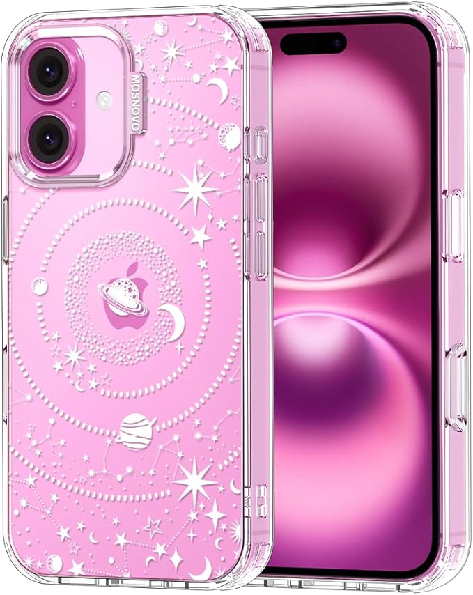 MOSNOVO Case for iPhone 16, [Buffertech 6.6ft Military-Grade Drop Protection] [Anti Peel Off Tech] Clear TPU Bumper Phone Case Cover Design - Galaxy
