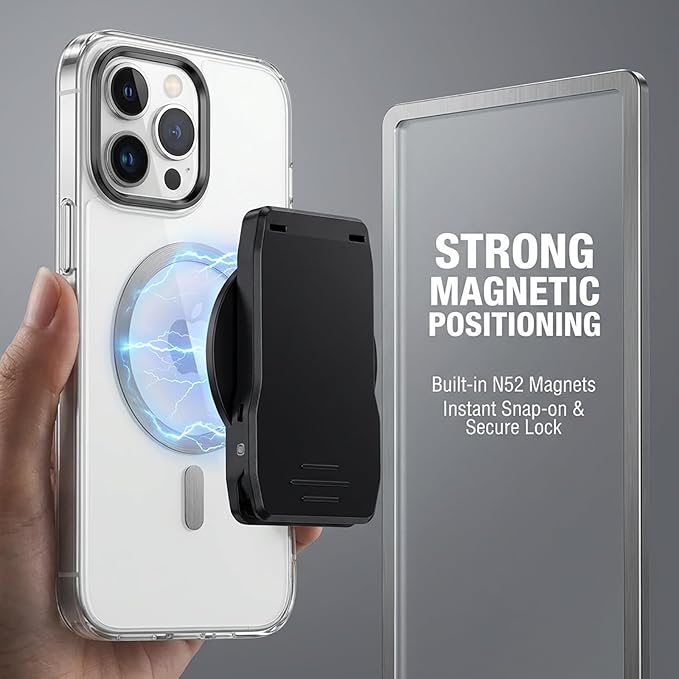 Strong Magnetic Phone Belt Clip with Safety Strap for MagSafe, Hands-Free Phone Holder Mount Compatible with iPhone Samsung Google Moto for Hiking Travel Backpack Outdoor Tactical Gear – EYJ