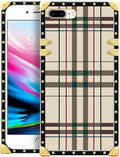 Compatible with iPhone 8 Plus 7 Plus Case, Black Red Beige Stripes Luxury Golden Decoration for Girl Women Soft TPU Shockproof Protective Hard PC Back for iPhone 8 Plus 7 Plus