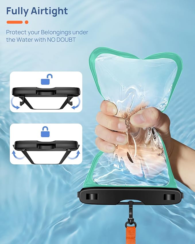 Lanhiem Large Waterproof Phone Pouch [Up to 10.5"] Universal IPX8 Waterproof Dry Bag with Lanyard for iPhone 17 Pro Max /16/15, S25 Ultra/ S24/ S23 Plus/FE, Moto G/Pixel 10 9 8 Pro, Black+Green
