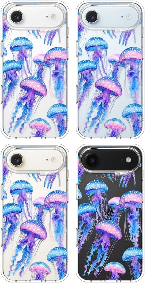 MOSNOVO for iPhone Air Case, Shockproof Military-Grade Protection 6.6ft Drop Tested, Camera Control, Clear Phone Case for iPhone 17 Air, Mystic Jellyfish Design