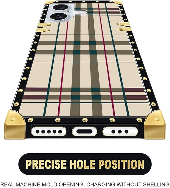 Compatible with iPhone 16 Plus Case, Black Red Beige Stripes Luxury Golden Decoration for Girl Women Soft TPU Shockproof Protective Hard PC Back