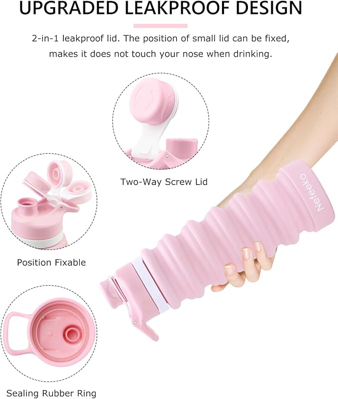 Nefeeko Collapsible Water Bottle, 26oz Silicone Foldable Water Bottles Leakproof BPA Free Travel Water Bottles with Carabiner, Portable Sport Water Bottles for Camping,Hiking Outdoor Indoor Sport