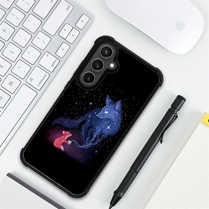 for Samsung Galaxy S23 FE Case, Galaxy Fox Wolf Pattern Graphic Design Girl Boy Soft Silicone Hard Acrylic Shock Protection for Samsung Galaxy S23 FE