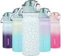 BJPKPK Insulated Water Bottle 18oz Stainless Steel Water Bottles with Straw and Carry Handle Double Wall Metal Thermal Flask,Light Blue Leopard
