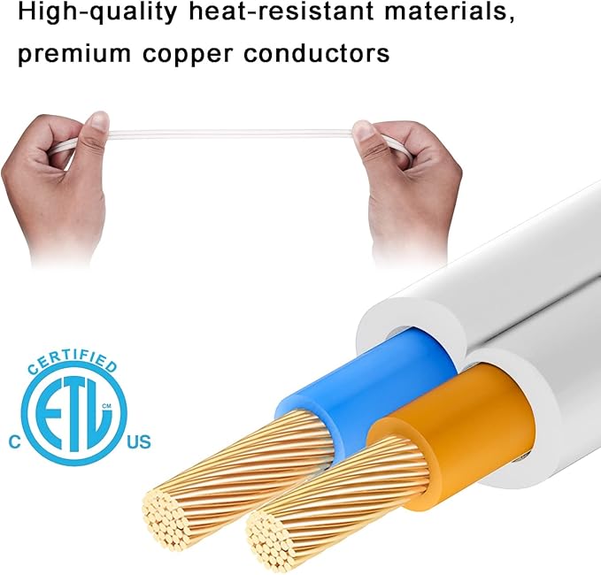 Small Extension Cord 1 FT,2 Prong White,Thin and Short Extension Cords,US Male/Female White Power Cable for Home,Office or Christmas Lights