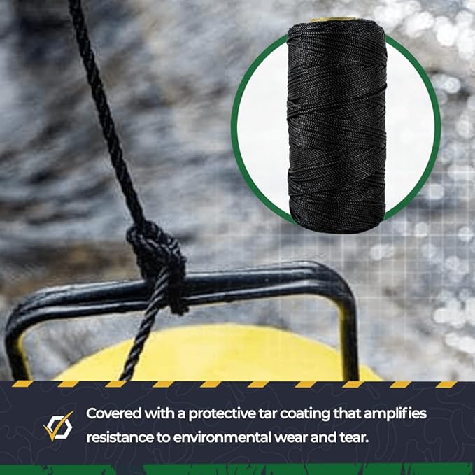 SGT KNOTS Tarred Twine - 100% Nylon Bank Line for Bushcraft, Netting, Gear Bundles, Construction, Lacing Twisted Cord, Weatherproof #60-1 lb
