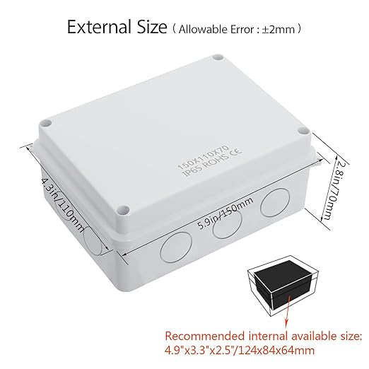 LeMotech Junction Box, Electrical Box IP65 Water Resistant Dustproof ABS Plastic Project Enclosure for Electronics White, External Size 5.9 x 4.3 x 2.8 inch