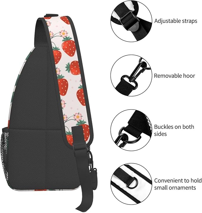 Strawberries Sling Bag For Women Men Fashion Strawberry Backpack Crossbody Shoulder Bag Sling Backpack Chest Bag Travel Hiking Casual Sport Daypack