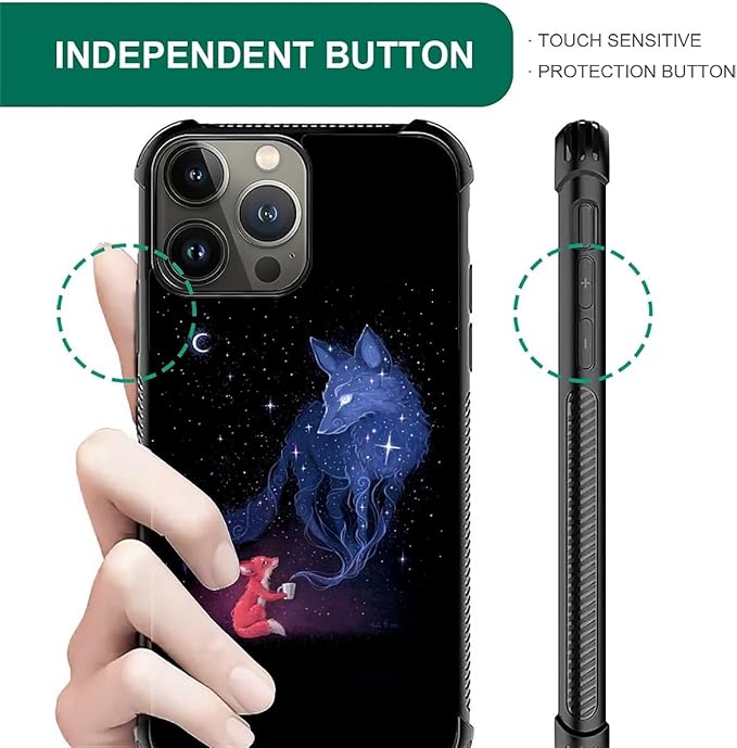 for iPhone 15 Pro Max Case, Galaxy Fox Wolf Pattern Graphic Design Girl Boy Soft Silicone Hard Acrylic Shock Protection for iPhone 15 Pro Max