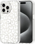 MOSNOVO Case for iPhone 15 Pro Max, [Buffertech 6.6ft Military-Grade Drop Protection] [Anti Peel Off Tech] Clear TPU Bumper Phone Case Cover Design - White Leopard Print