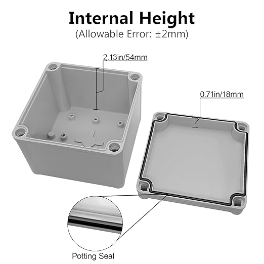LeMotech Junction Box IP67 Waterproof Dustproof ABS Plastic Project Box for Electrical Outdoor Enclosure Gray 4.9 x 4.9 x 3 inch (125 x 125 x 75 mm),2 Pack