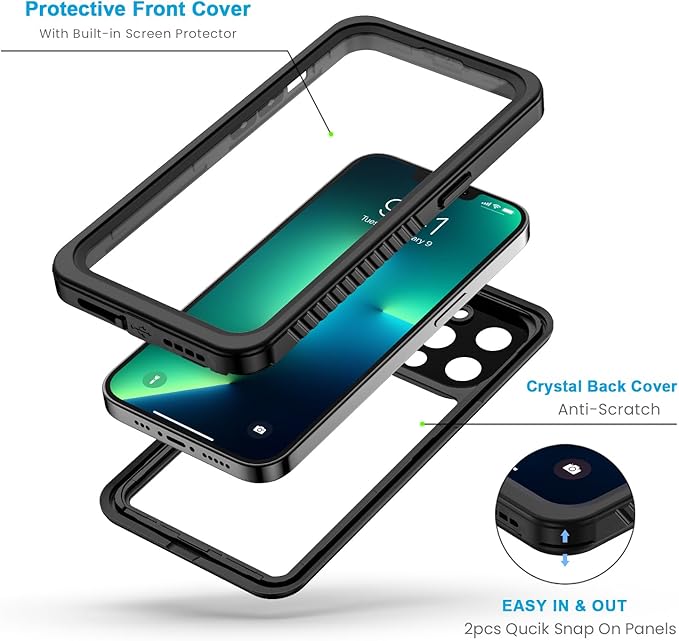 Lanhiem Magnetic for iPhone 13 Pro Case, Waterproof Dustproof Cover [Built in Screen Protector] [Compatible with MagSafe], Full Body Heavy Duty Phone Case for iPhone 13 Pro - 6.1” (Black)