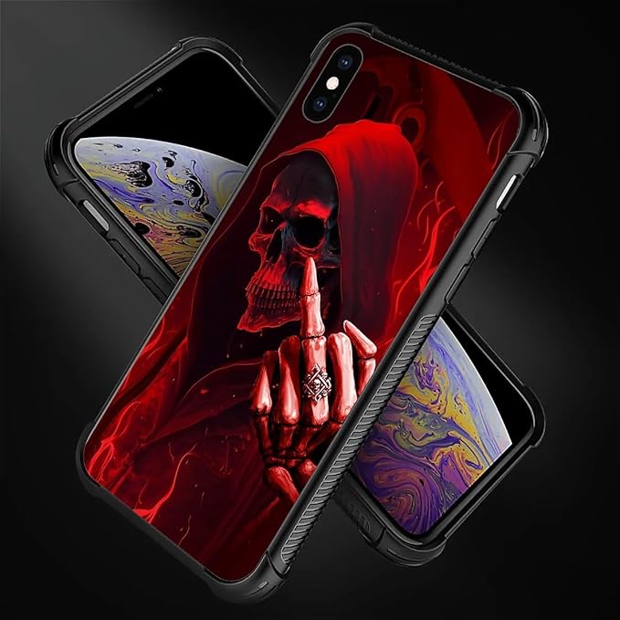 for iPhone Xs Max Case, Gestures Funny Skull Pattern Graphic Design Girl Boy Soft Silicone Hard Acrylic Shock Protection for iPhone Xs Max