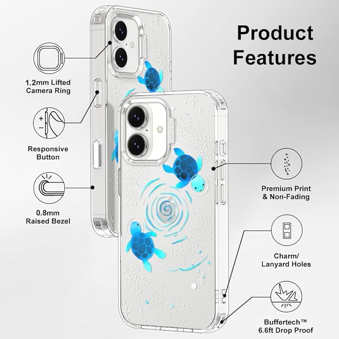 MOSNOVO for iPhone 17 Case | Military Grade 6.6ft Drop Tested | Camera Control | Clear with Space Turtle Design