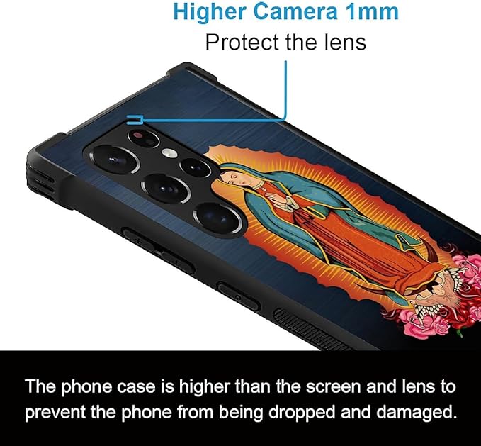 for Samsung Galaxy S22 Ultra Case, Red Virgen Guadalupe Pattern Graphic Design Girl Boy Soft Silicone Hard Acrylic Shock Protection for Samsung Galaxy S22 Ultra