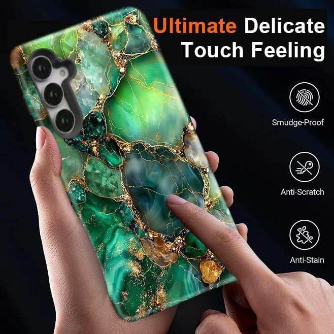 Compatible for Samsung Galaxy A37 5G Case, Dual Layer Heavy Duty 2 in 1 Shockproof Protective Phone Case,Green Onyx with Gold Veins Print