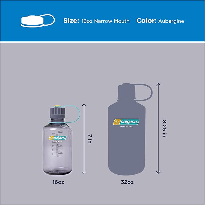 Nalgene 16 oz Narrow Mouth Water Bottle | BPA-Free, Durable & Leak Proof, Lightweight Travel Bottle, Fits In Cupholders, Aubergine